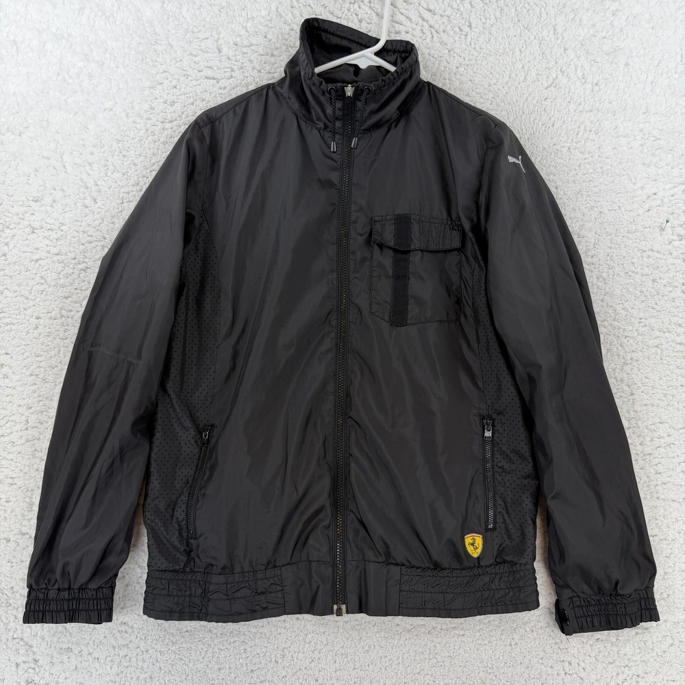 PUMA Scuderia Ferrari Jacket Womens XL Black Full Zip Windbreaker Racing Logo